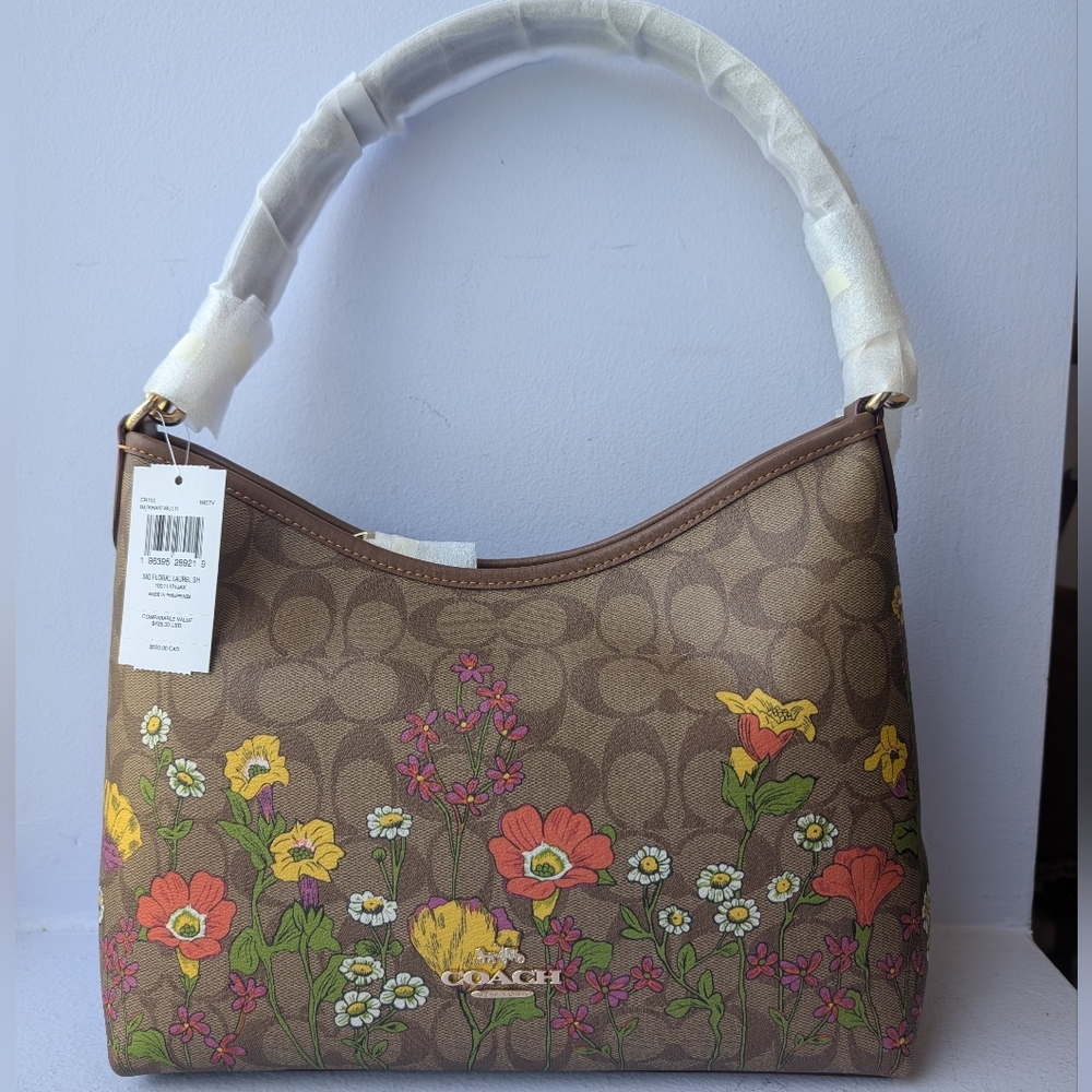 NWT Coach Laurel Shoulder Bag In Signature Canvas With Floral Print